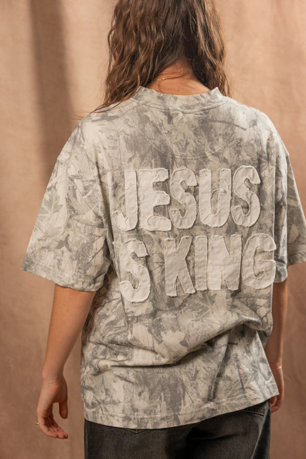 Jesus Is King Camo Christian Patchwork Tee
