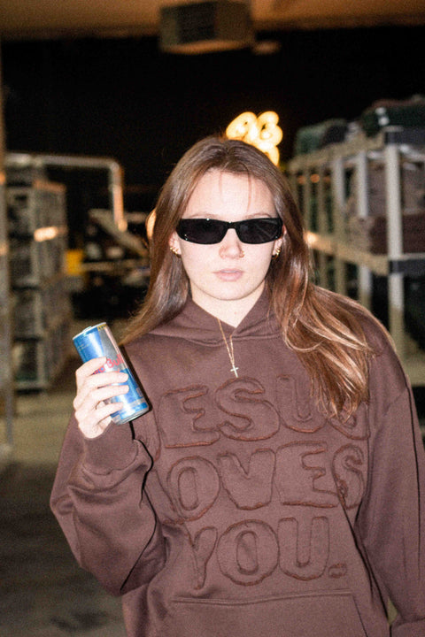 Pre-Order JESUS LOVES YOU Brown Stitched Hoodie