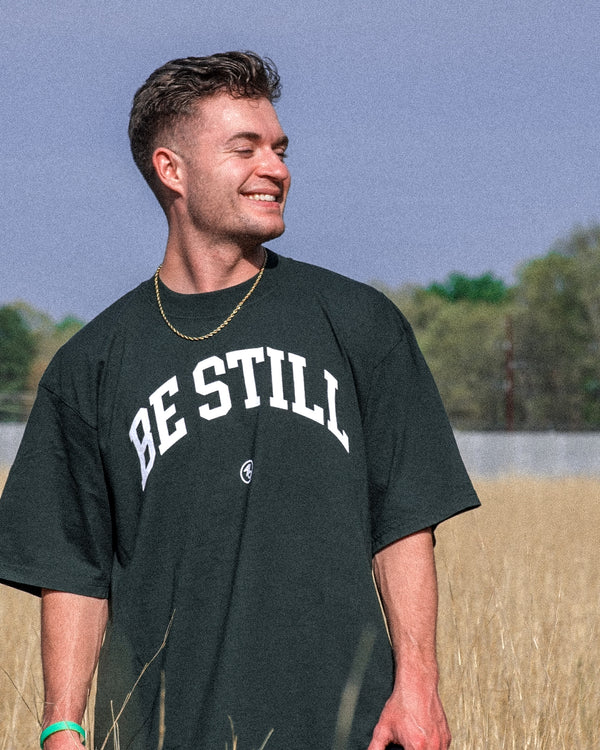 PRE-ORDER BE STILL University Style Heavy Tee (SHIPS LAST WEEK MARCH)