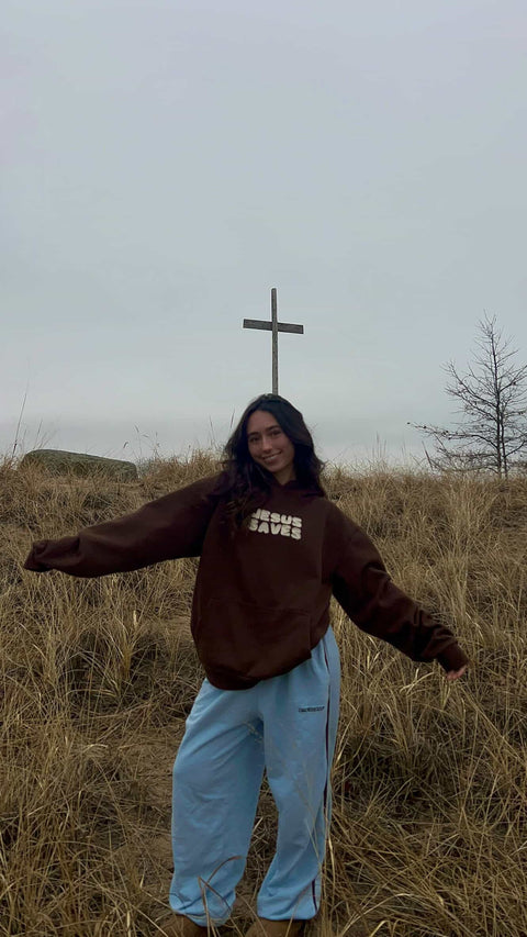 BLUE/BROWN SHIPS TODAY Jesus Saves Heavy Cut & Sew Hoodie - Forty - Six Ten Apparel Co.