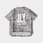 Gray camo print Christian t-shirt with 'JLY Jesus Loves You' text on the front.