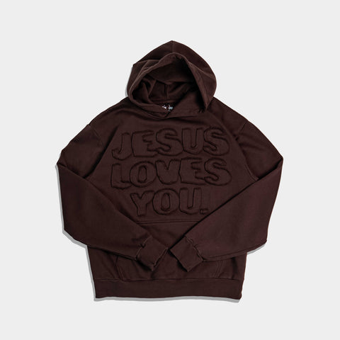 Pre-Order JESUS LOVES YOU Brown Stitched Hoodie