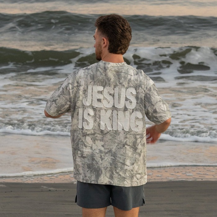 Jesus Is King Camo Christian Patchwork Tee