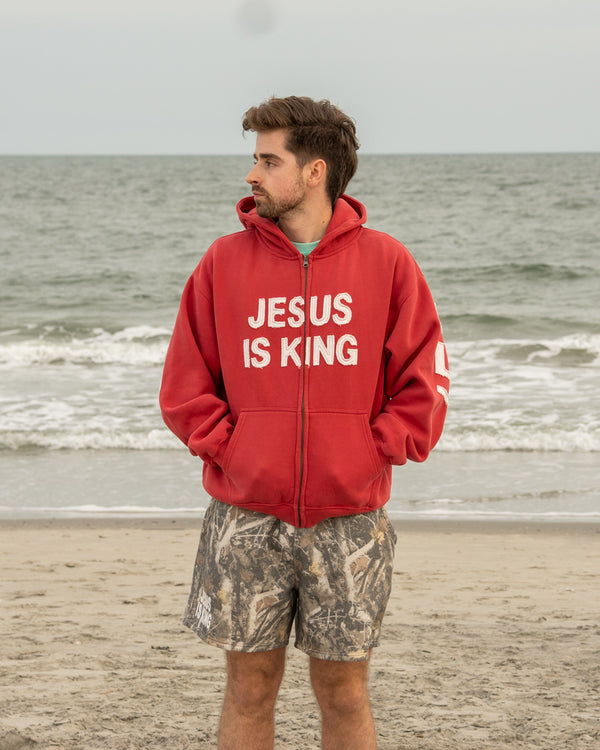 Jesus Saves Patchwork Zip-Up Christian Hoodie
