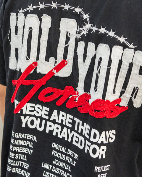 Stitched | Stitched lettering up close, Caleb is 5'8" wearing size L