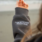 Dark Gray | I AM WITH YOU Isaiah 41:10 sleeve embroidery in white, MJ is 5'9" wearing size L