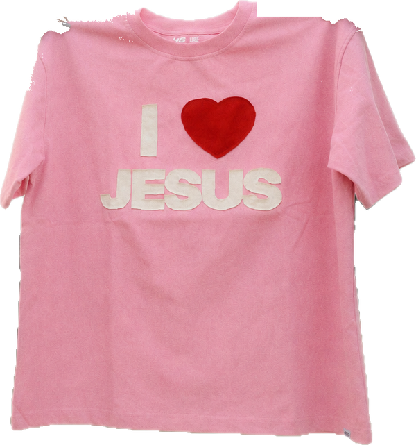 I Love Jesus Patchwork Tee in Pink