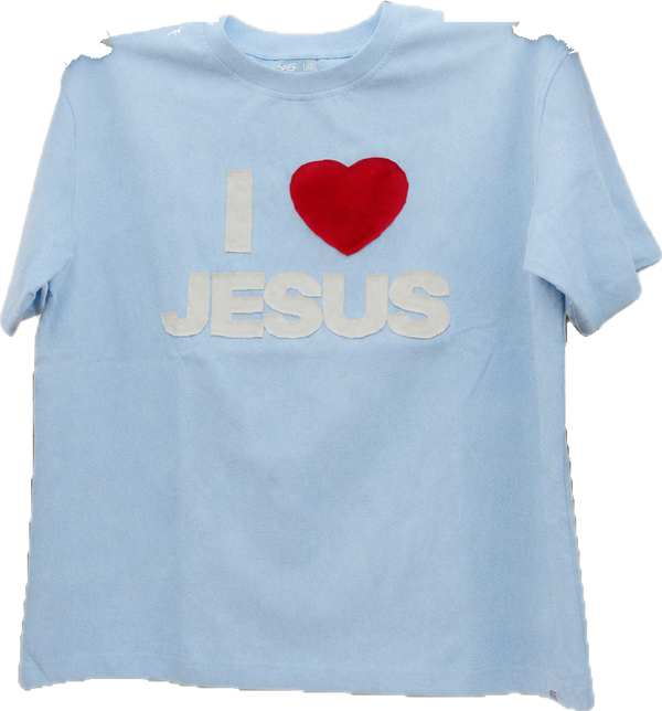I Love Jesus Patchwork Tee in Powder Blue