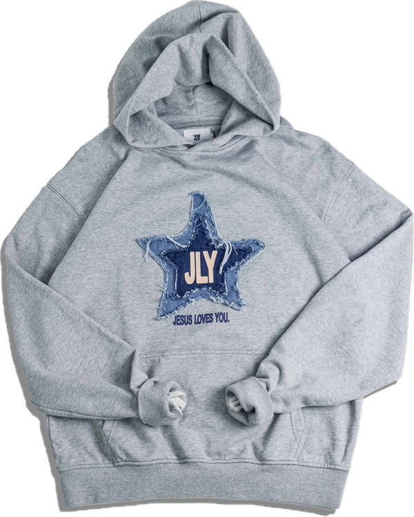 Jesus Loves You Denim Star Patchwork Hoodie