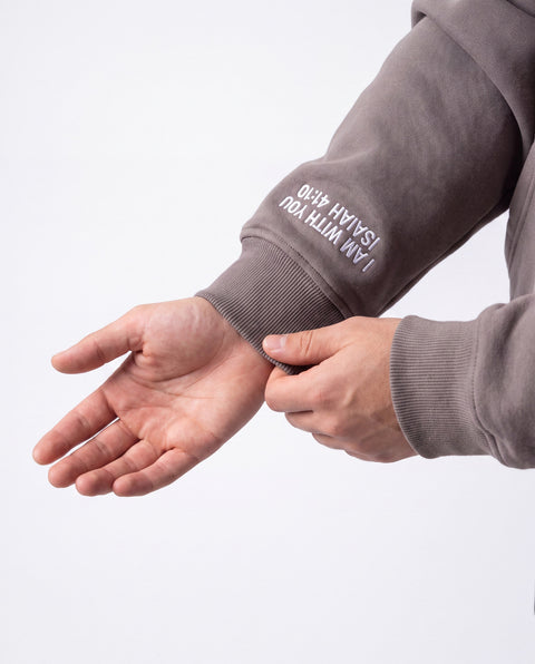 I AM WITH YOU Isaiah 41:10 sleeve embroidery in white